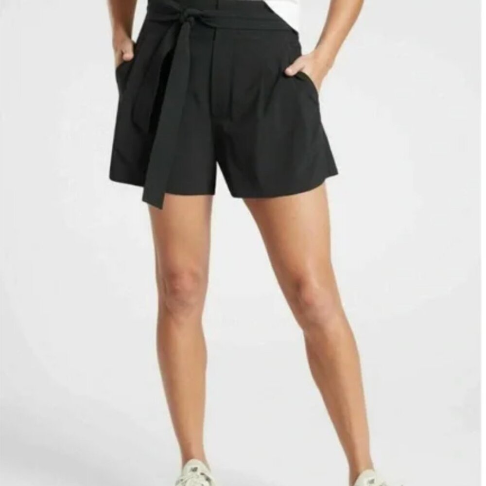 Athleta Skyline High Waist Black Paperbag Belted Shorts (size 2)